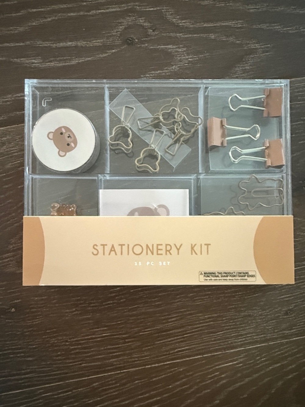NWT! Bear Themed Stationery Kit in Beige and Clear